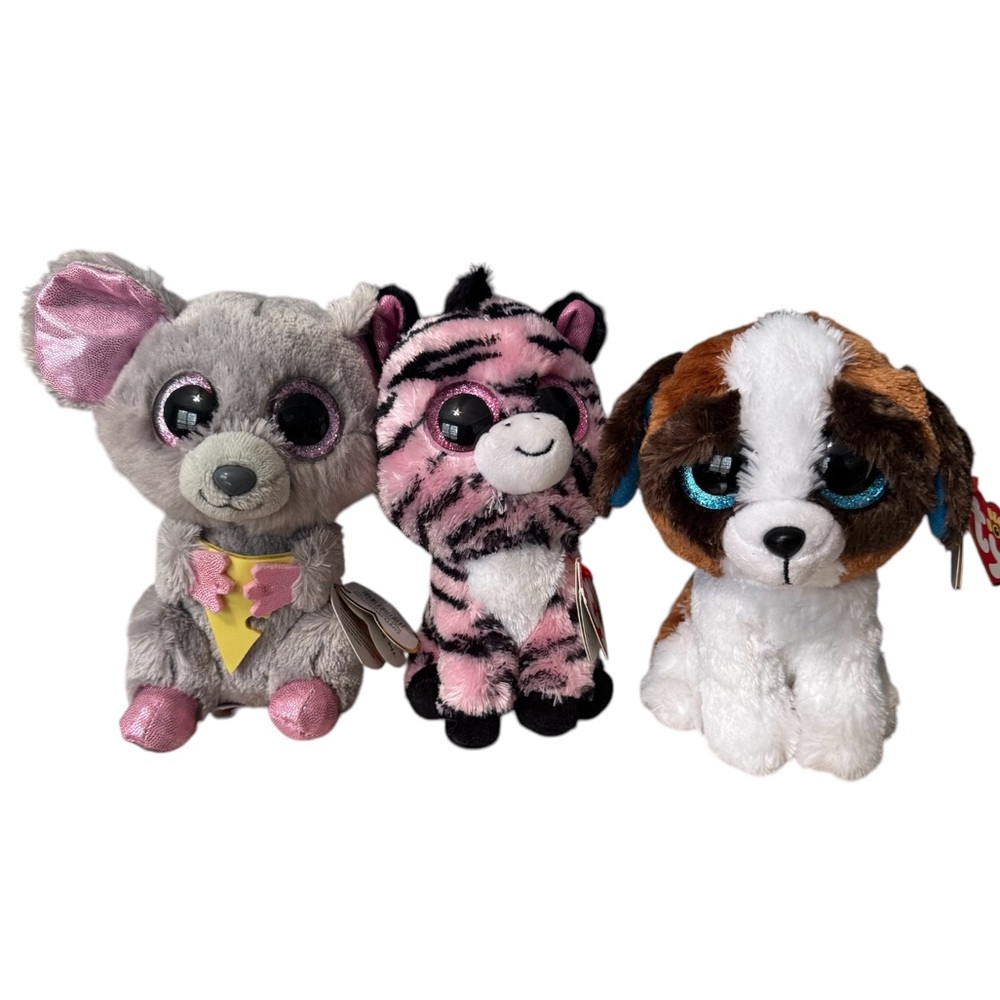 Ty Beanie Boos Bundle: Duke St. Bernard, Squeaker Mouse, Zoey Zebra | Set of 3